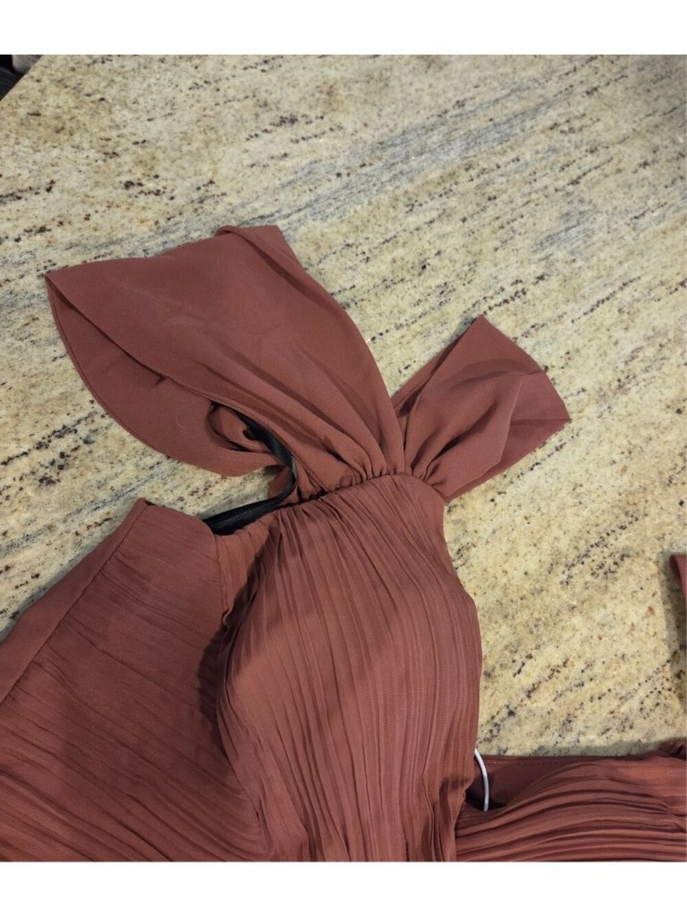 New! Unithorse Size L Burnt Orange Gown Maxi dress Ruched Chiffon Slit - Picture 13 of 16